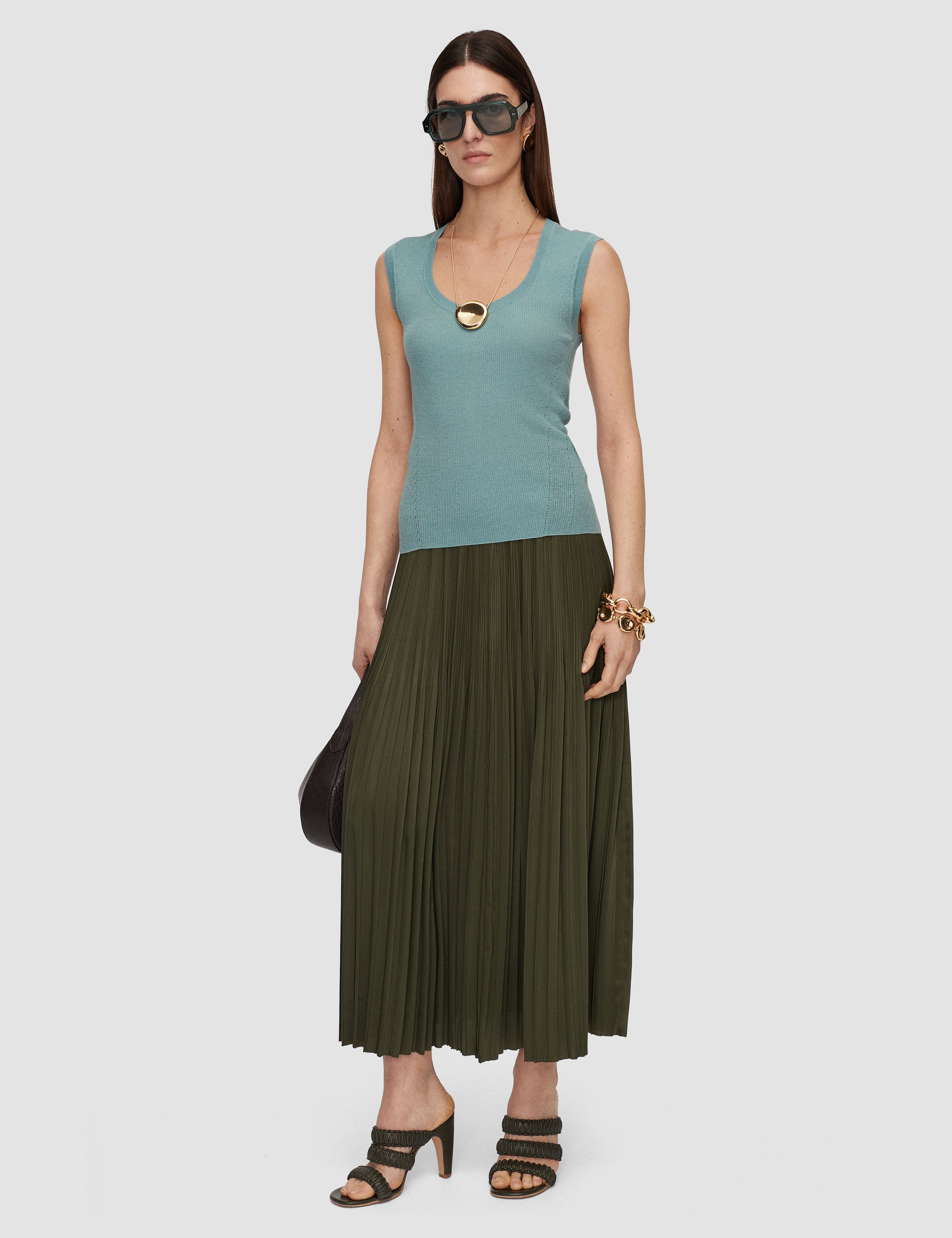 Green Rabat Pleated Satin Skirt - Joseph
