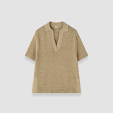Green Rian Open Cotton Knit Polo Top - Joseph