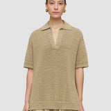 Green Rian Open Cotton Knit Polo Top - Joseph