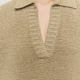 Green Rian Open Cotton Knit Polo Top - Joseph