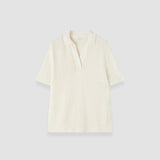 White Rian Open Cotton Knit Polo Top - Joseph