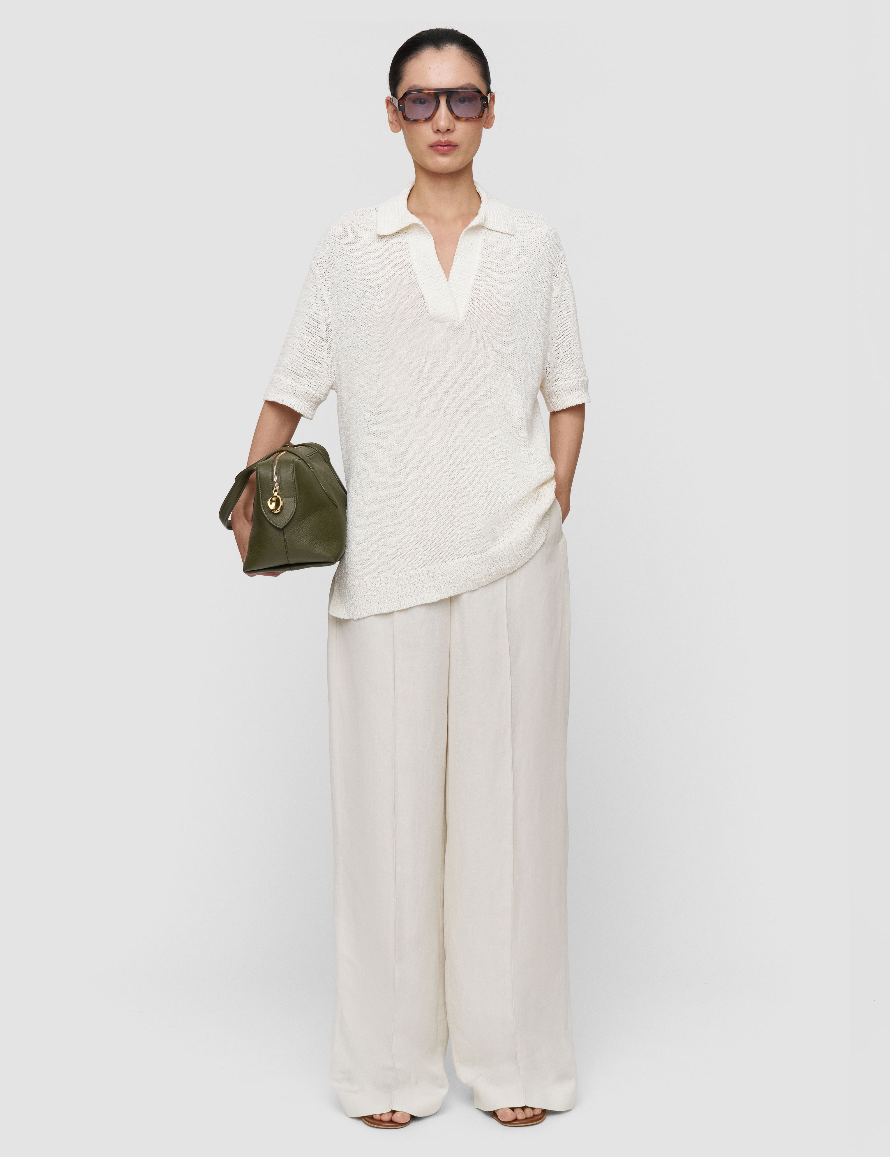 White Rian Open Cotton Knit Polo Top - Joseph