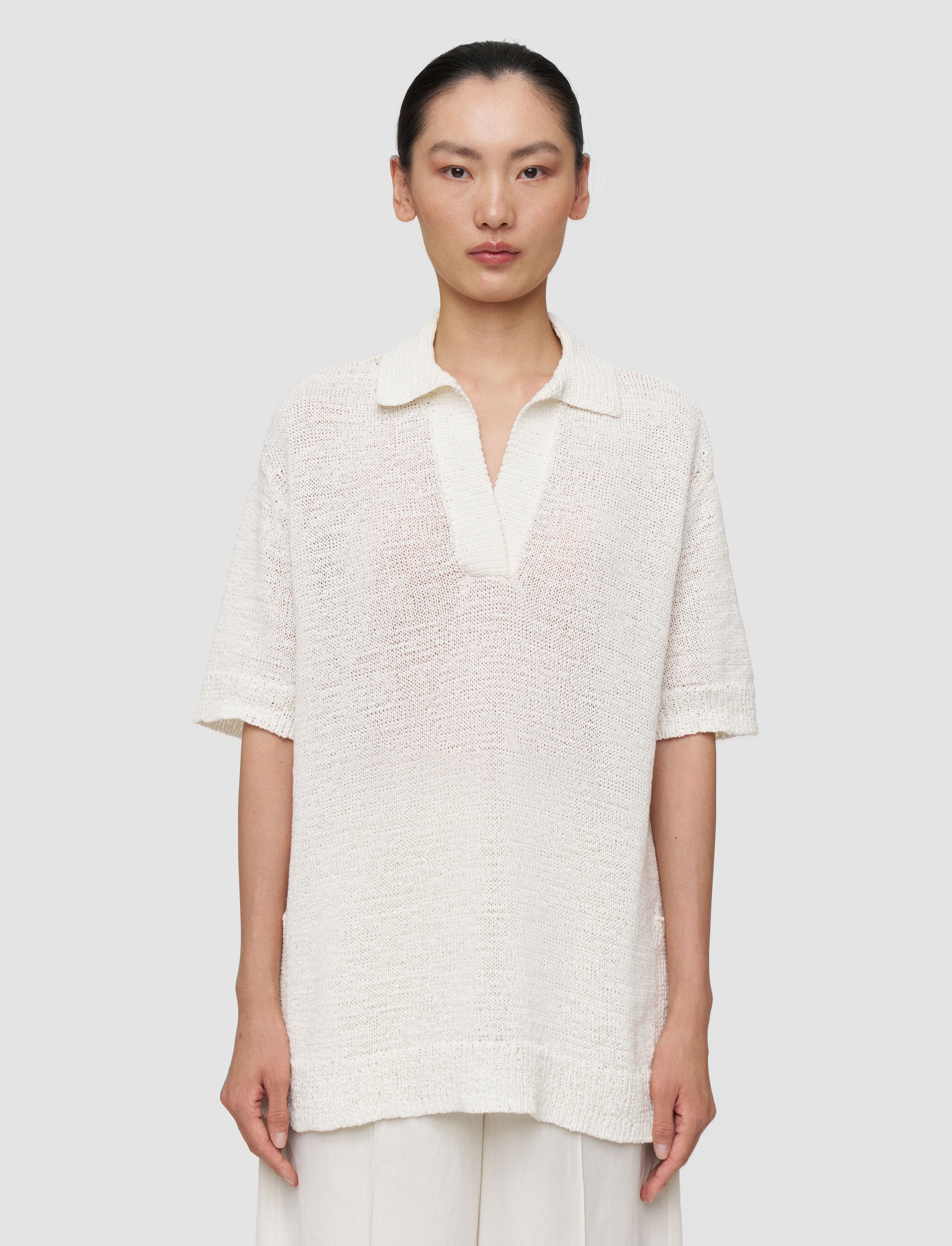 white-rian-open-cotton-knit-polo-top-JOSEPH