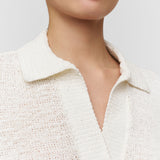White Rian Open Cotton Knit Polo Top - Joseph