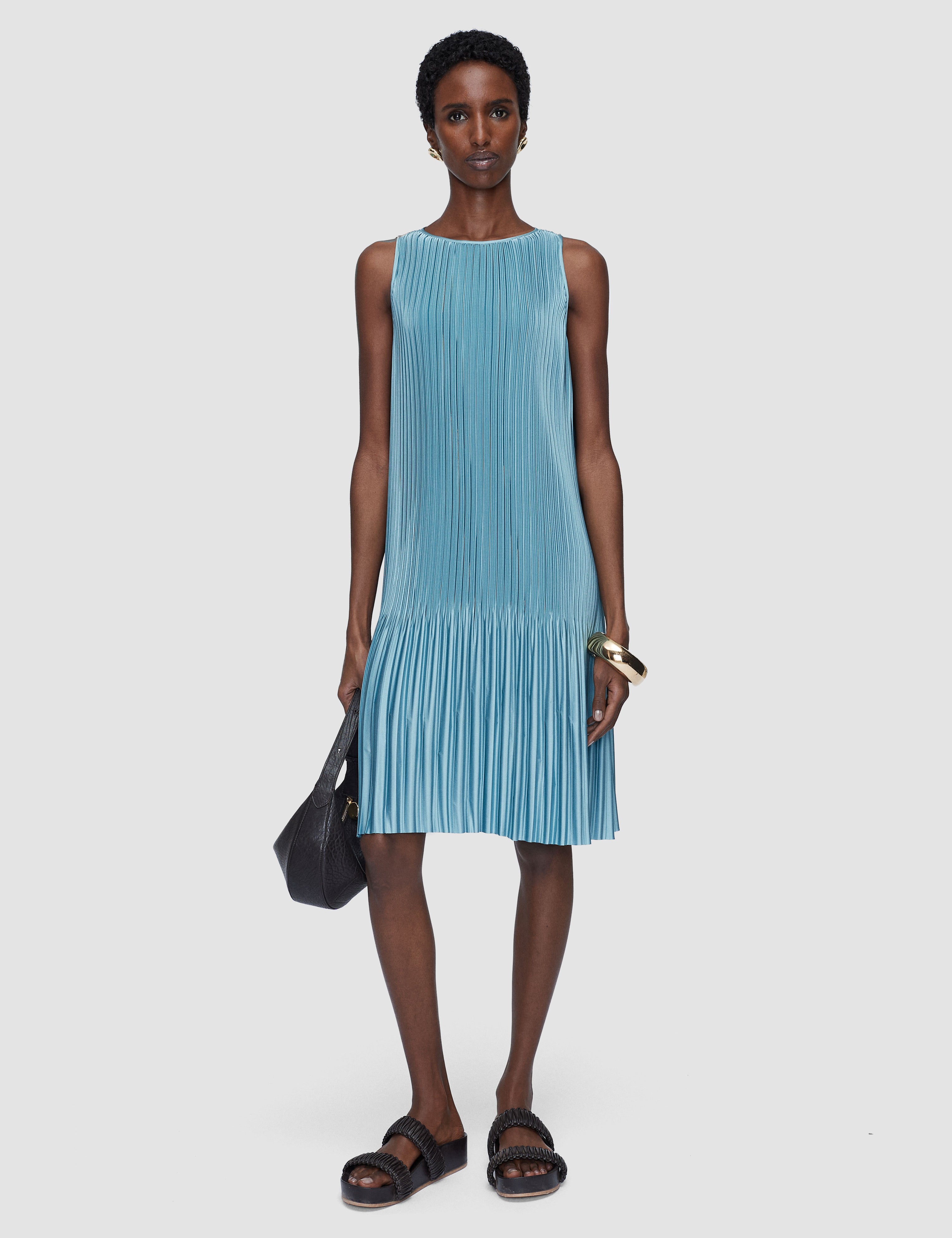 Blue Rida Pleated Satin Dress - Joseph