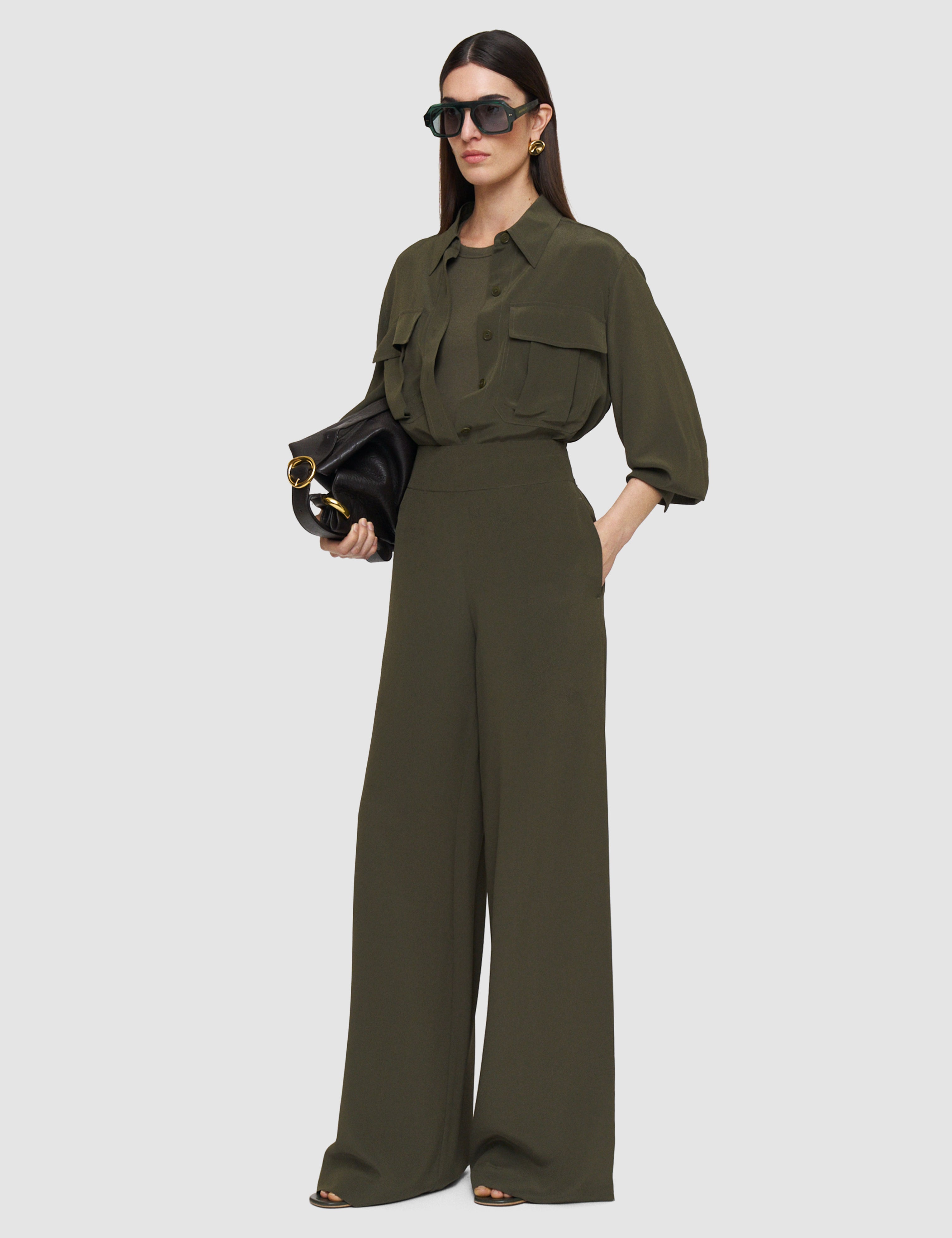 Green Rihani Crepe de Soie Silk Trousers - Joseph