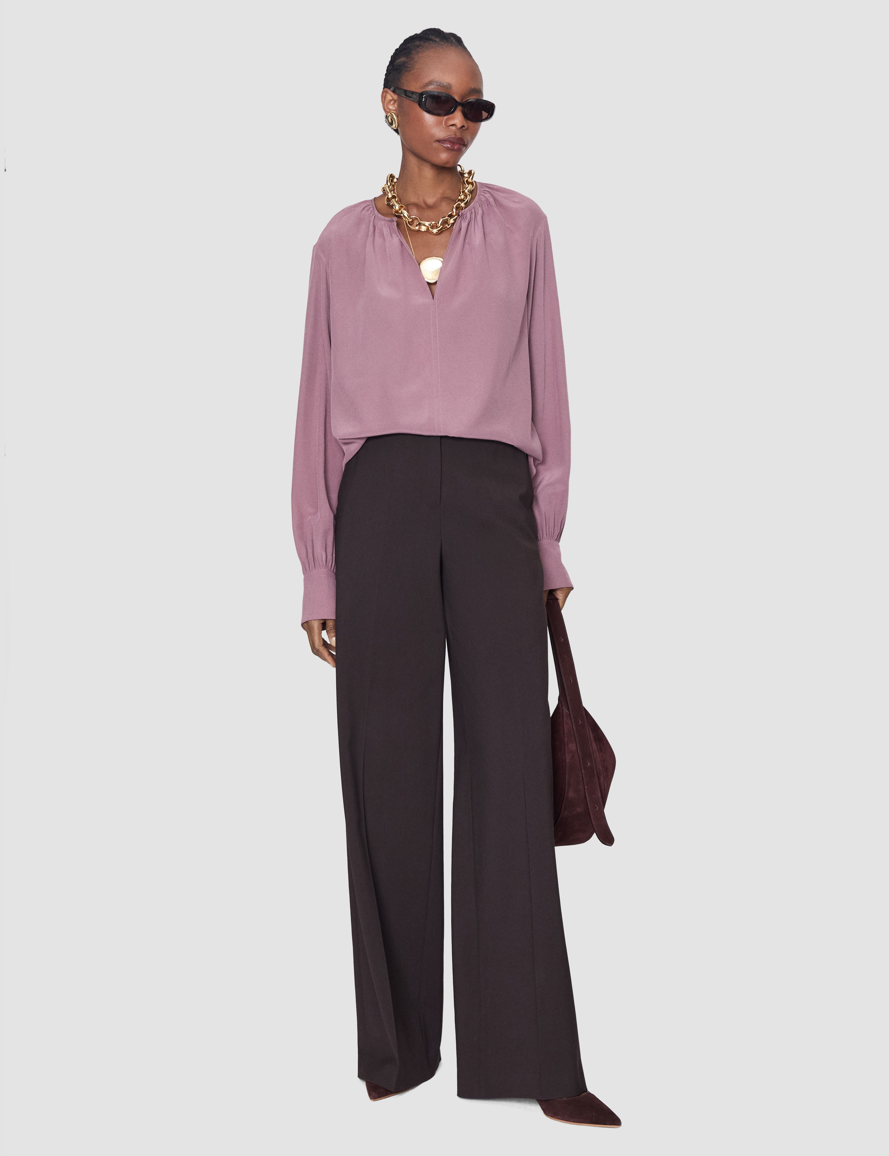 Purple Rina Crepe de Chine Silk Blouse - Joseph
