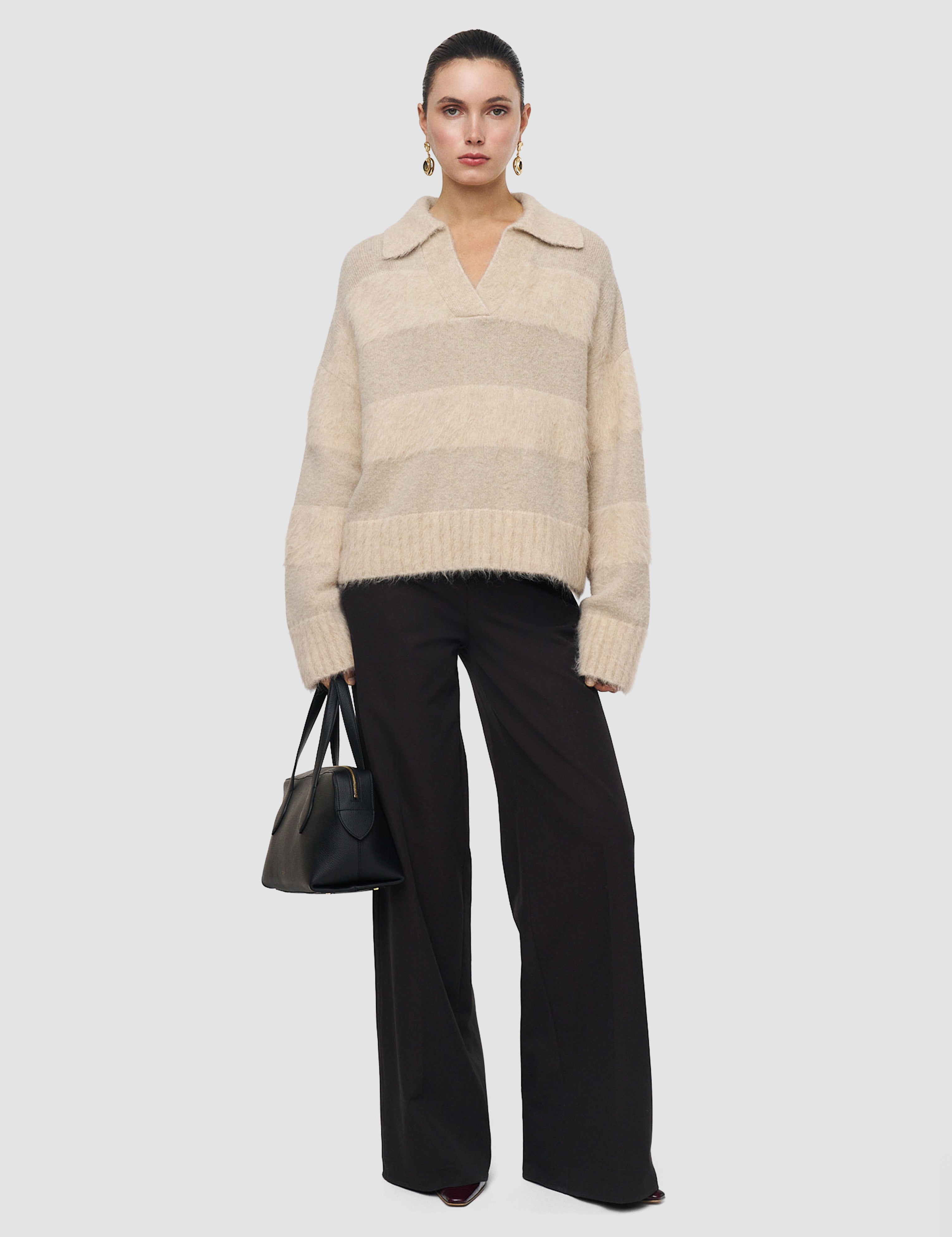 Beige Take Brushed Alpaca Polo Jumper - Joseph