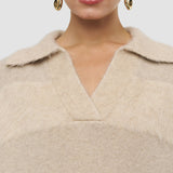 Beige Take Brushed Alpaca Polo Jumper - Joseph