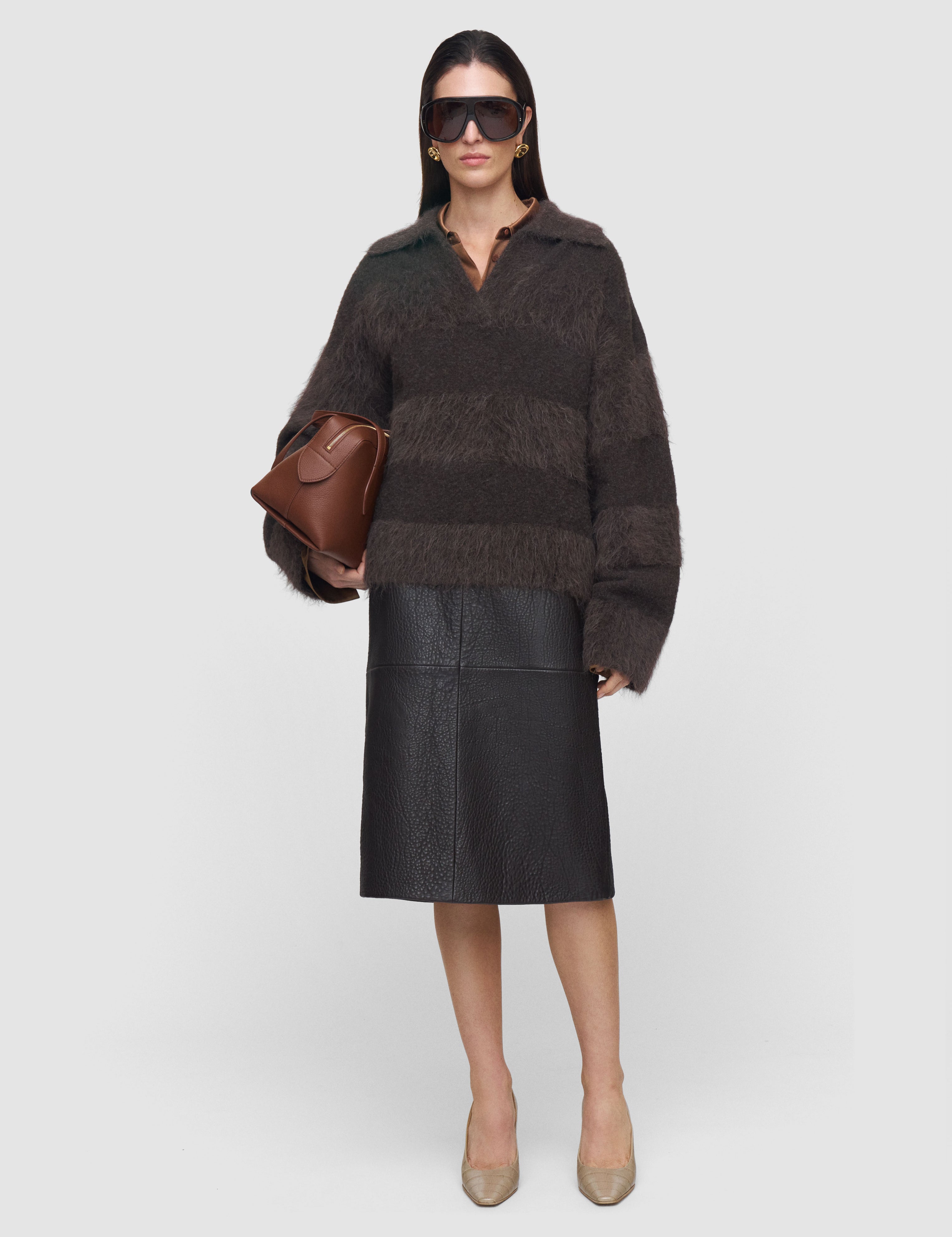 Brown Take Brushed Alpaca Striped Jumper - Joseph