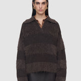 Brown Take Brushed Alpaca Striped Jumper - Joseph
