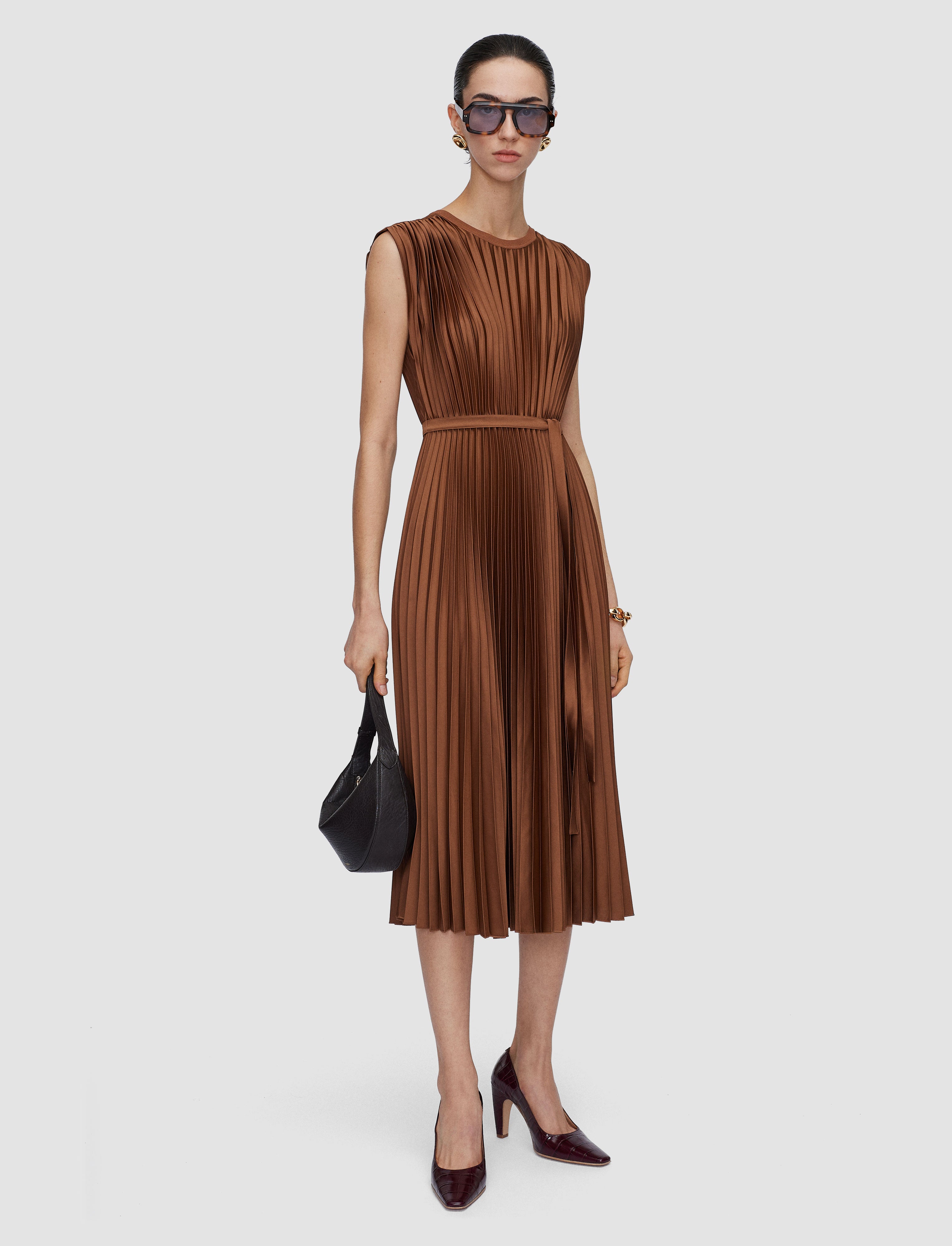 brown-volta-knit-weave-plisse-dress-JOSEPH