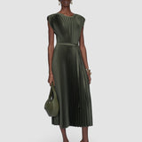 Green Volta Knit Weave Plissé Dress - Joseph
