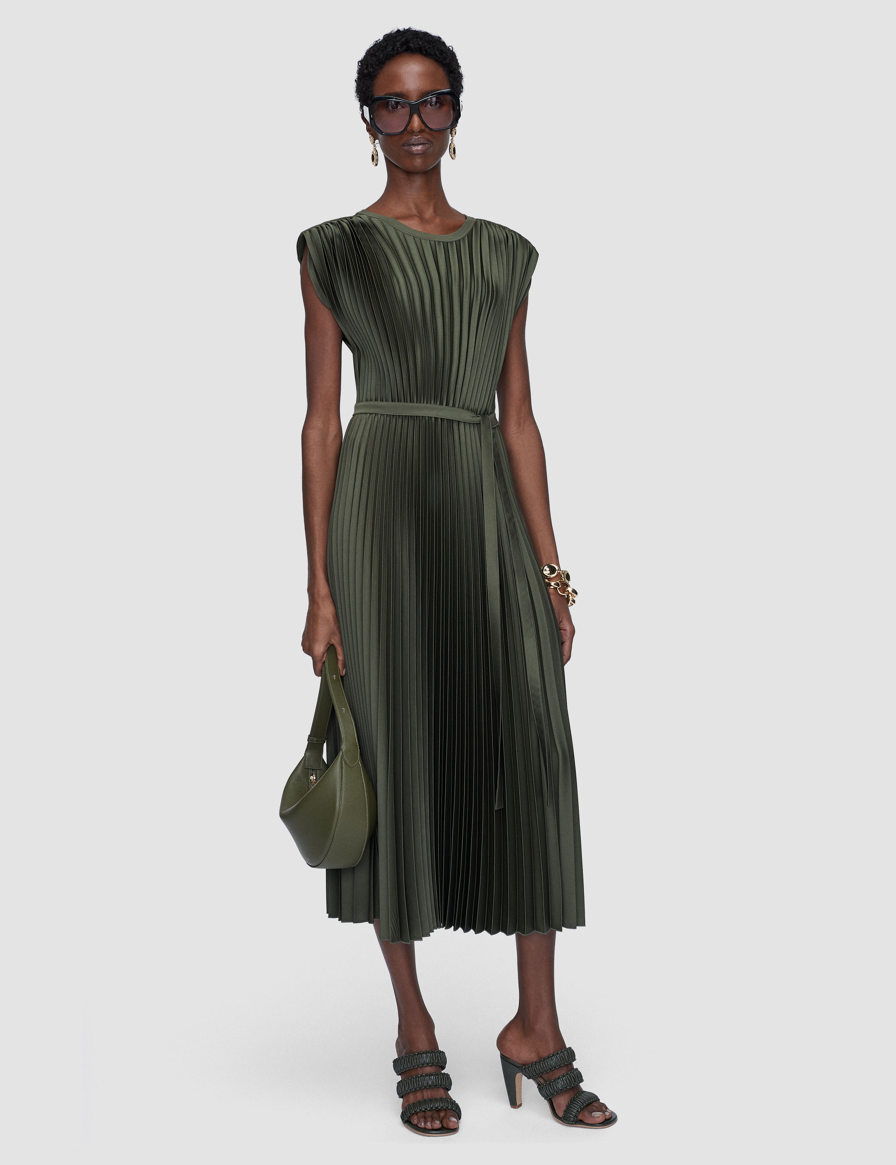 Green Volta Knit Weave Plissé Dress - Joseph