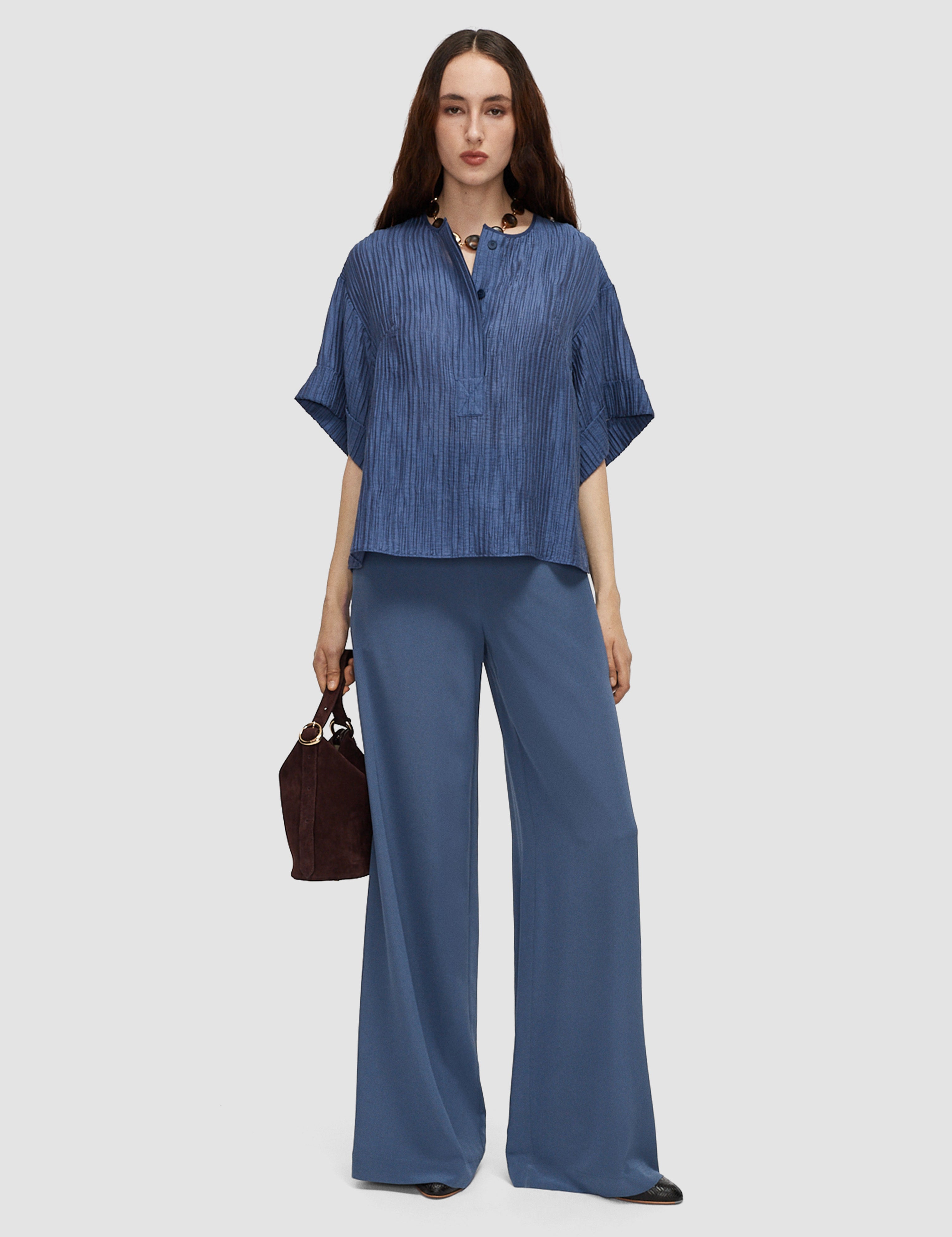 Blue Yani Fluid Crinkle Blouse - Joseph