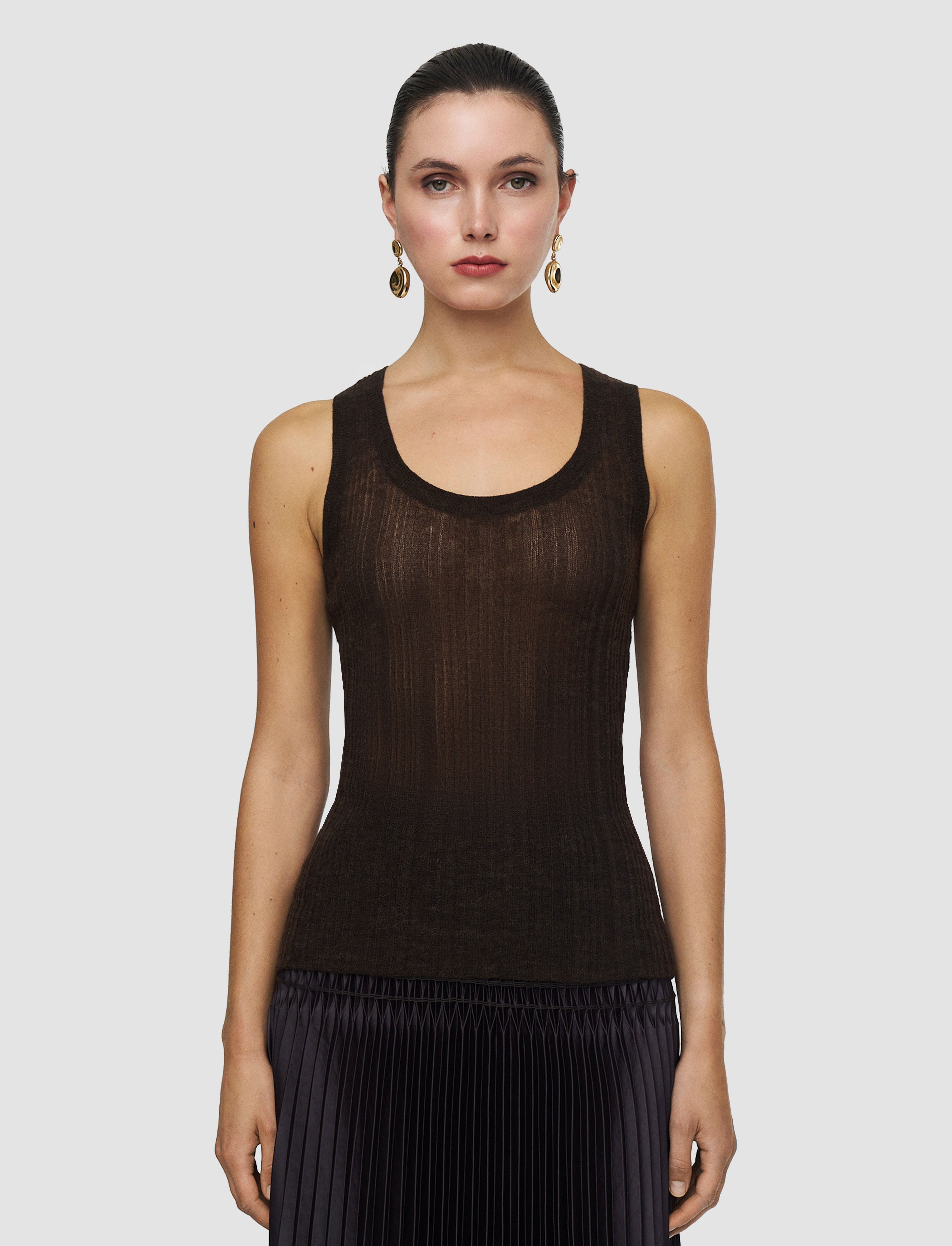 marron-gilet-ycaza-en-laine-cotelee-transparente-JOSEPH