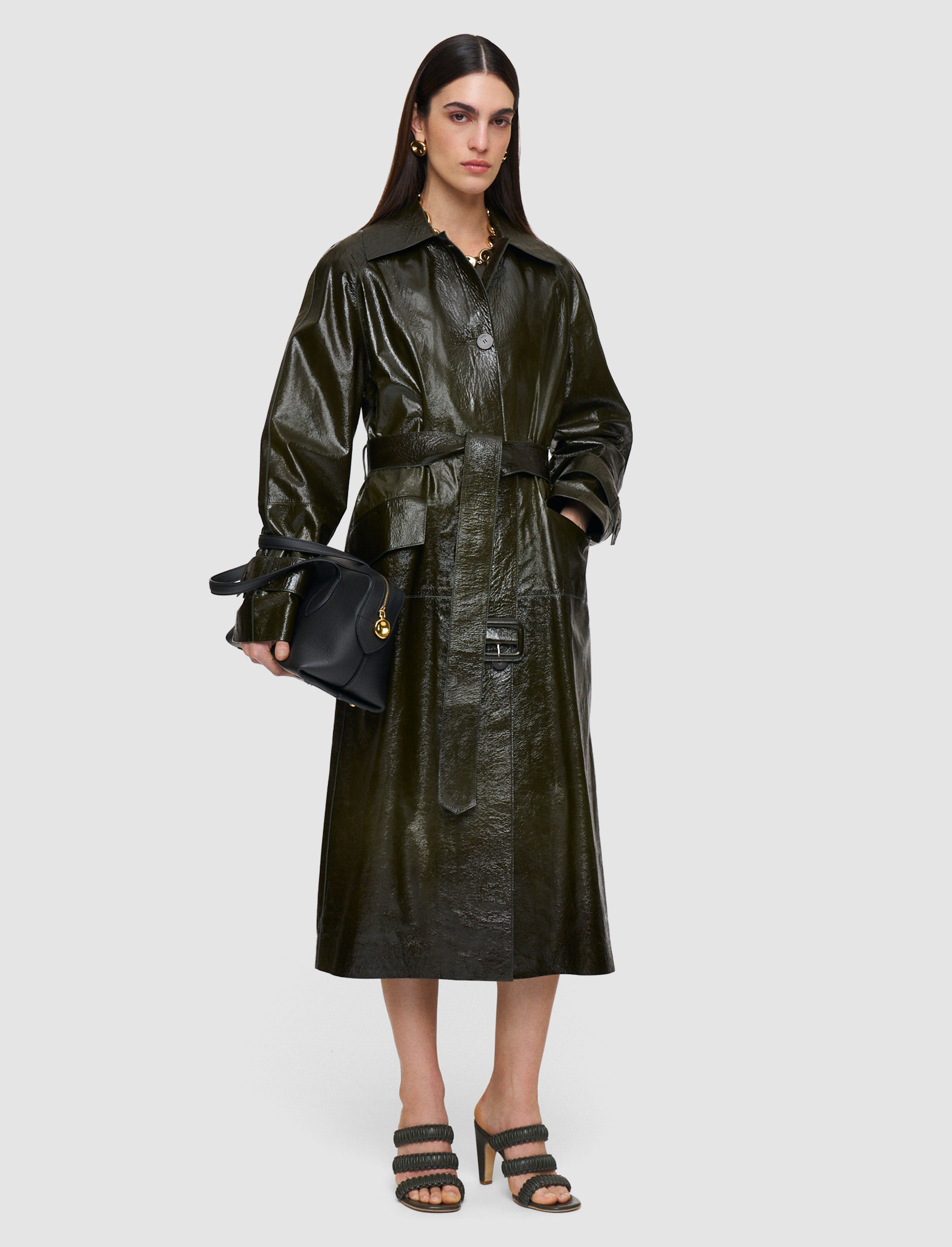 green-zahia-textured-patent-leather-coat-JOSEPH