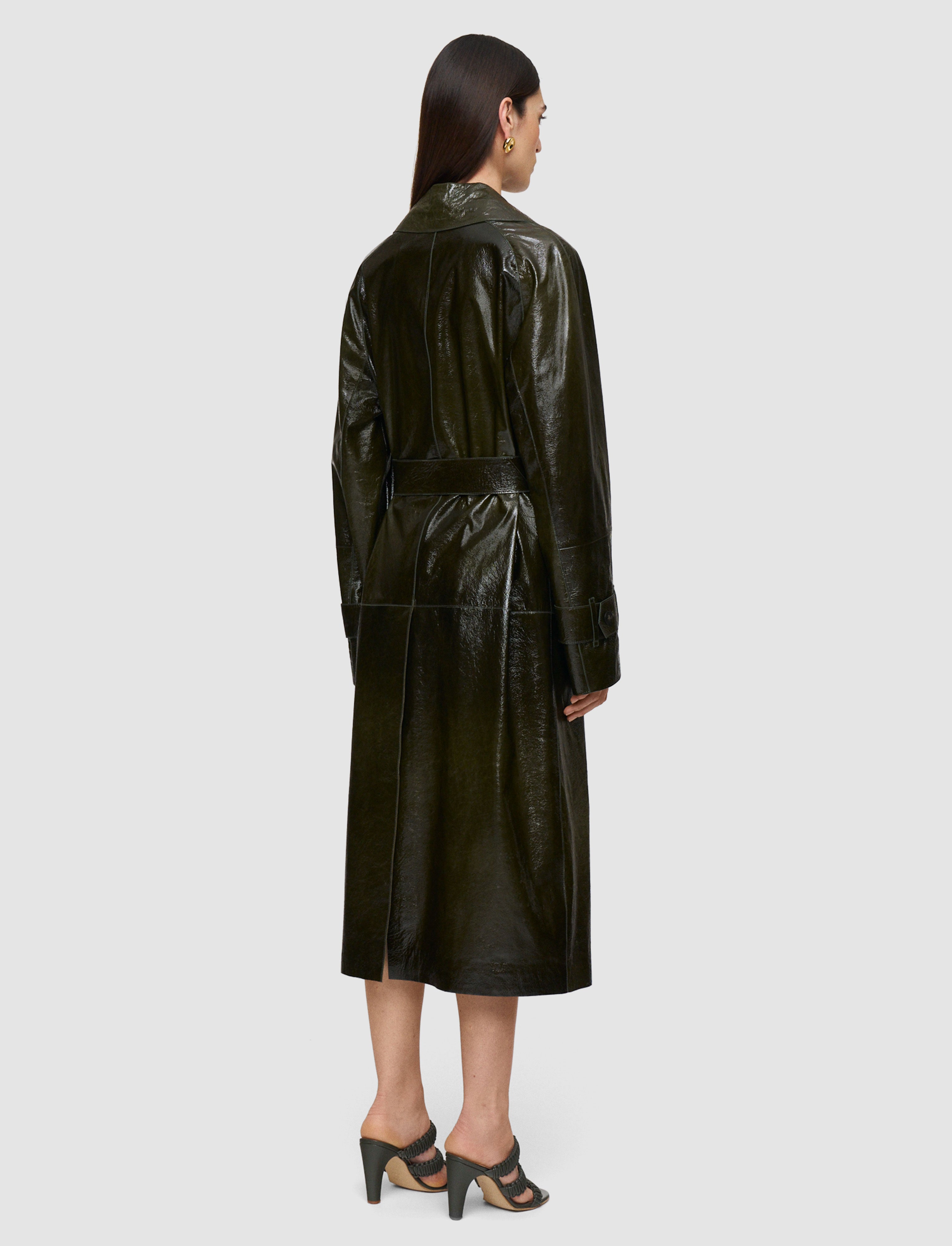 green-zahia-textured-patent-leather-coat-JOSEPH