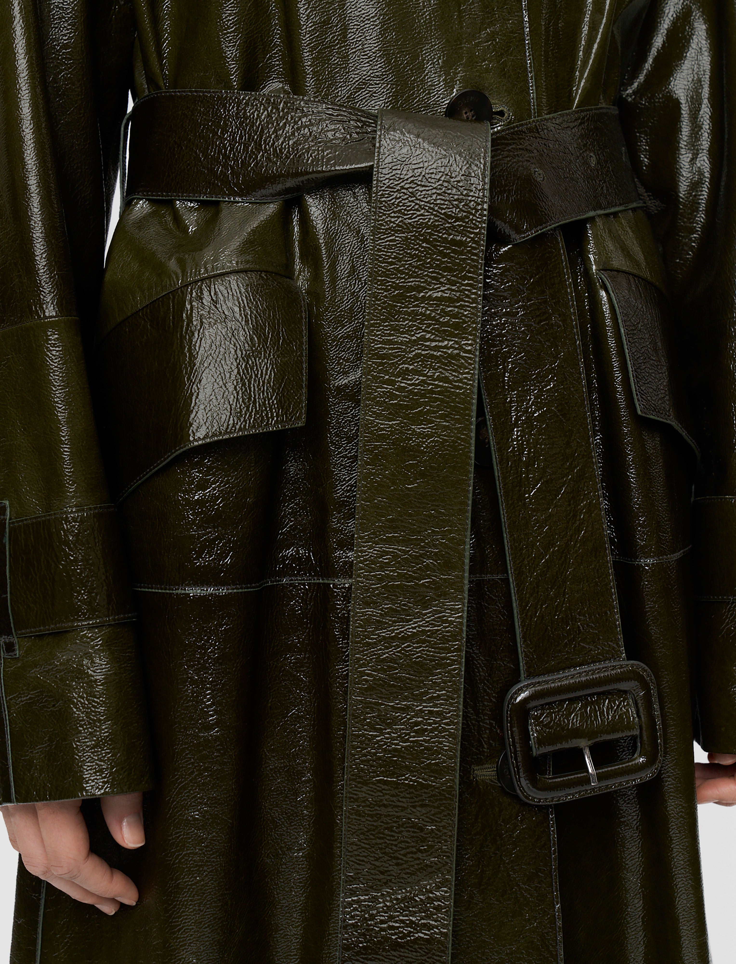 green-zahia-textured-patent-leather-coat-JOSEPH