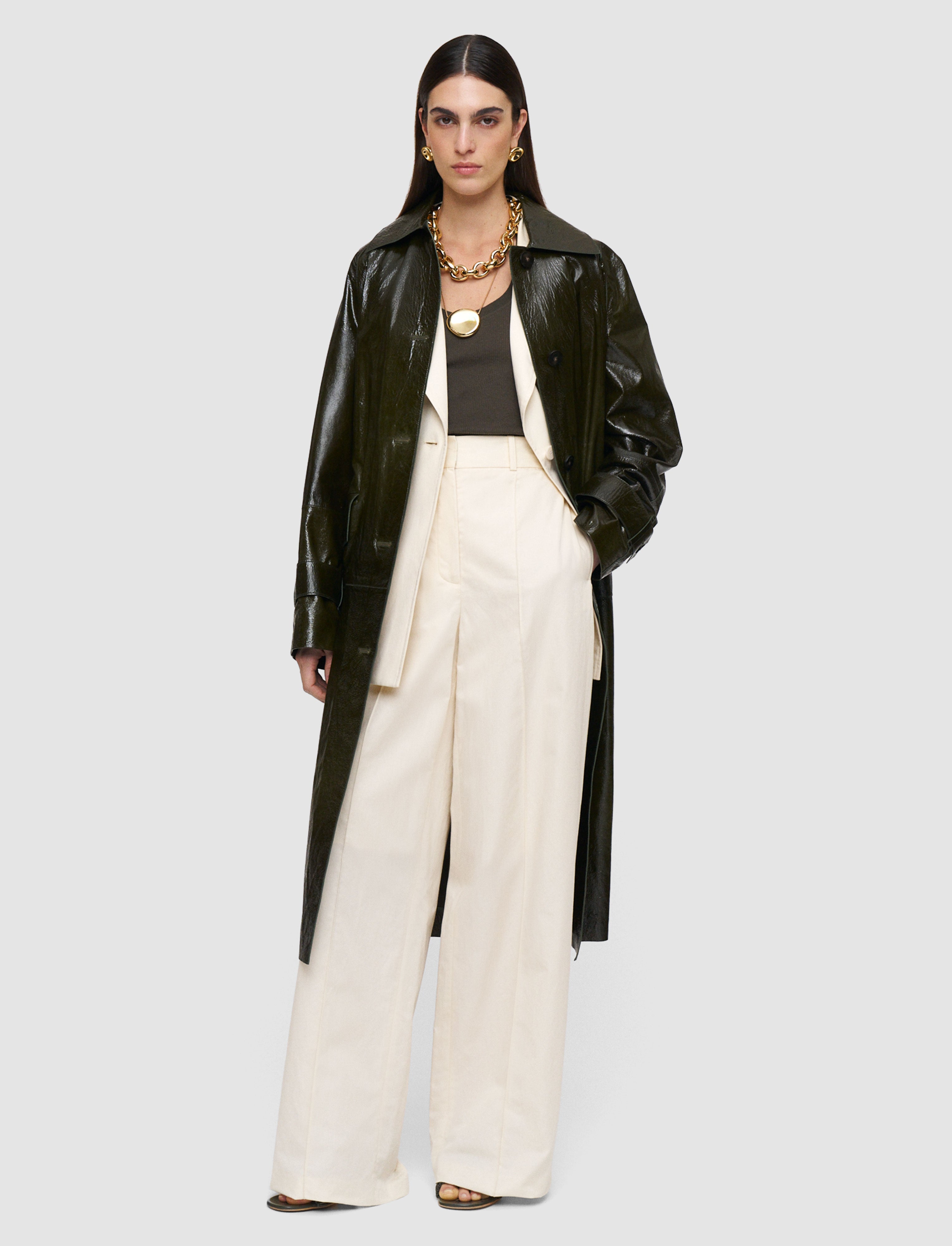 green-zahia-textured-patent-leather-coat-JOSEPH