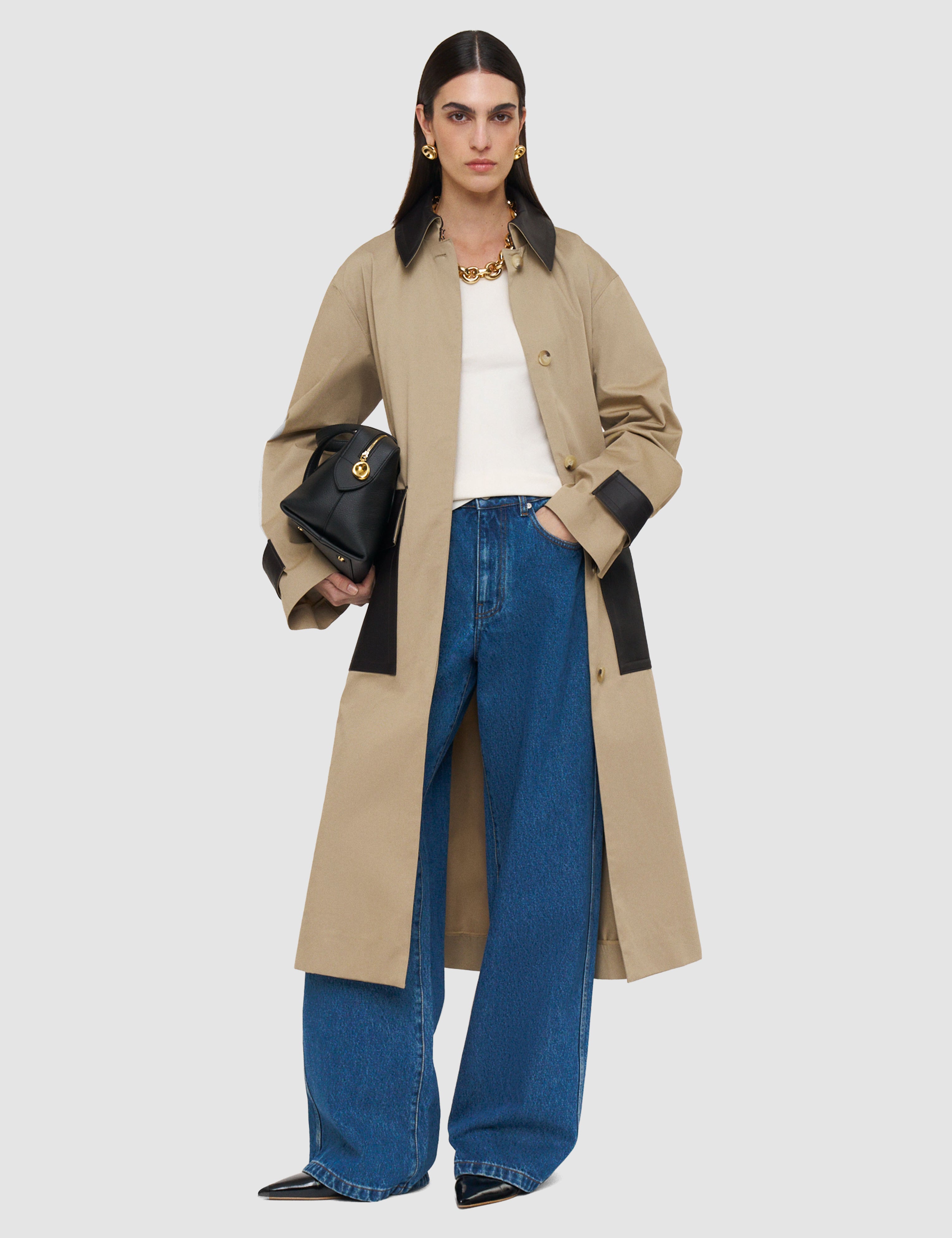 Beige Zaman Cotton Leather Trench Coat - Joseph